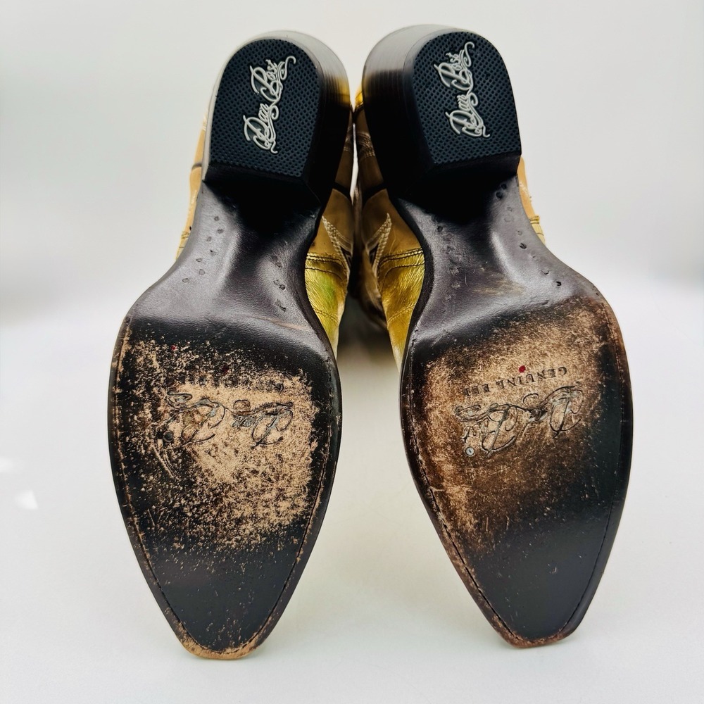 Dan Post Genuine Eel Exotic Boots Women's Size 9 Crackle Gold Metallic Leather - Picture 8 of 16